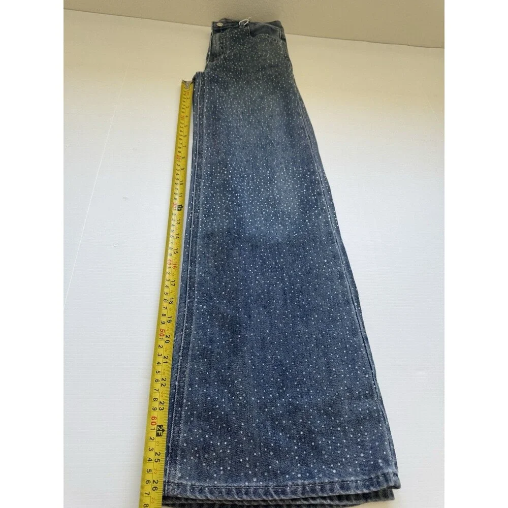 Tractr Girls Size 2 Wide Leg Jeans Blue Rhinestone Studded Denim Pants